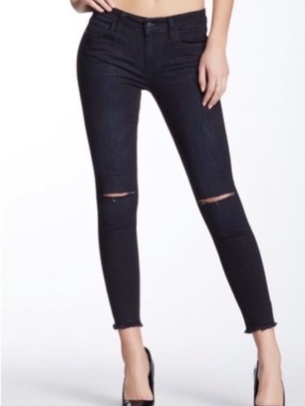 Joe's Jeans Black Skinny Ripped-Knee Ankle Jeans